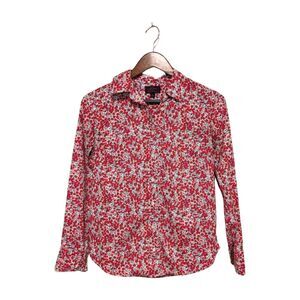 J CREW LIBERTY Red Pink Floral Popover Blouse 4 S Long Sleeve Button Front Shirt